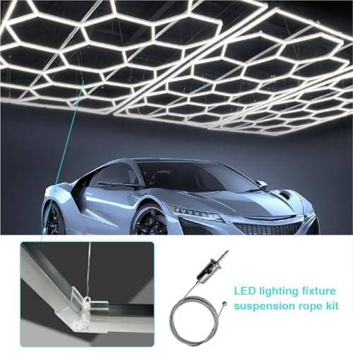 cezelux 30 Pack Hexagon Garage Lights Suspension Cables Kit Steel Hanging Chains 1m / 3.28ft, Hex Honeycomb Light Connectors Pendant Light Wire Rope Cable Heavy Duty Chandelier Wire Adjustable (1m 30pcs) - Image 5