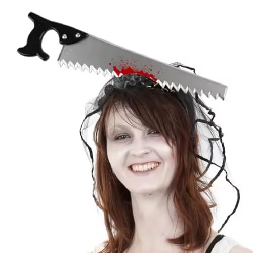 Dzrige Halloween Horror Props Bloody Saw Headband Saw Through Head Headband Scary Weapon Headbands for Halloween Zombie Party Masquerade Mischief Props Decoration - Image 3
