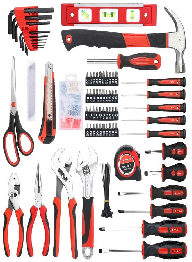 FASTPRO 220-Piece Home Tool Set, Household Repairing Tool Kit with 12-Inch Wide Mouth Open Storage Tool Bag, Red - Image 2
