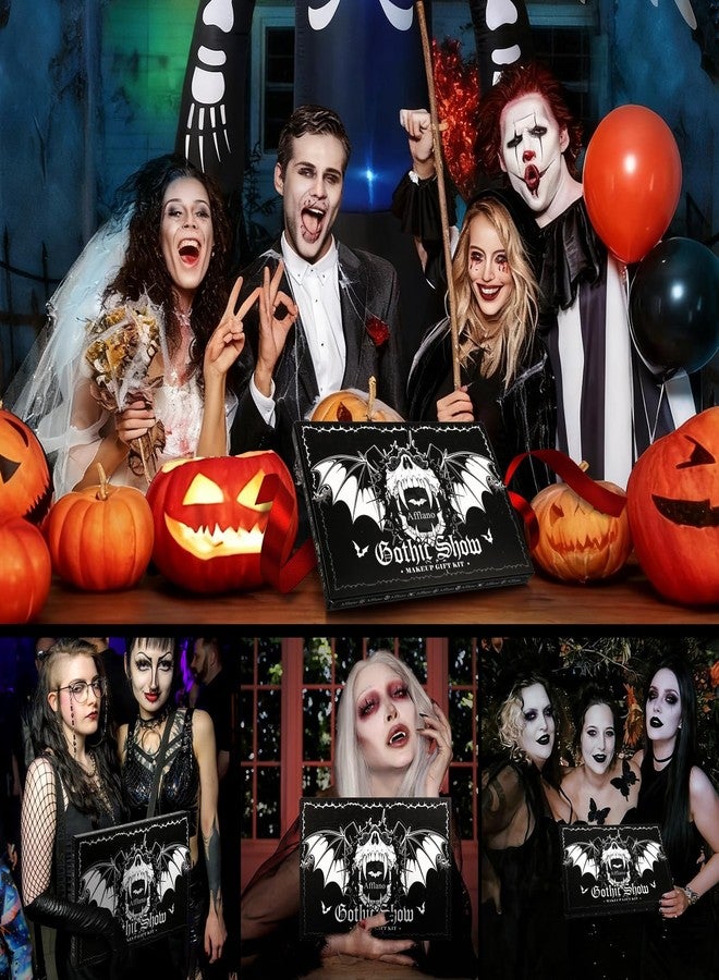 Afflano Goth Makeup Kit Halloween Costume, SFX Clown Goth White Foundation Face Paint, Lipstick Black Red Eyeshadow, False Eyelashes Nail Eyeliner Eyebrow Carnival Theater Emo Mime Ghost Gothic Makeup - Image 5