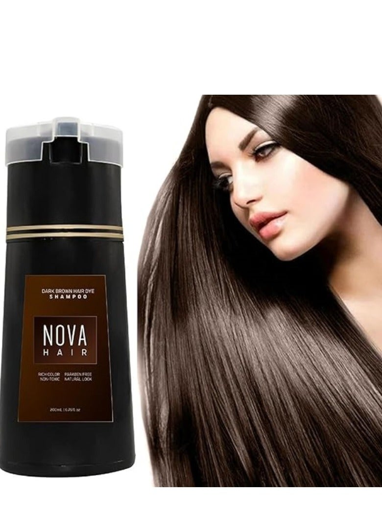 Nova Hair Dye Shampoo, NovaHair Hair Dye Shampoo 3 in 1, Nova Hair Instant Dye Shampoo, Hair Color for Gray Hair Coverage, Long Lasting Hair Color Shampoo for Women u0026 Men 200ml (Dark Brown) - Image 1