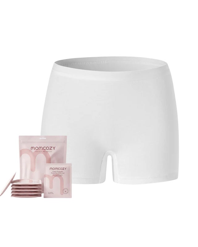 Momcozy 100% Cotton Disposable Postpartum Boxer Briefs, Size L, Pack Of 7, White - Image 1