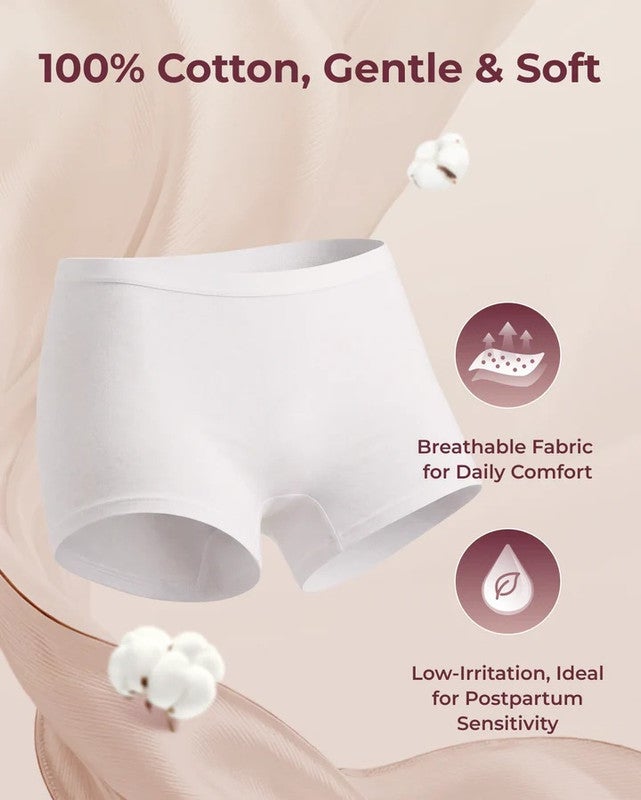 Momcozy 100% Cotton Disposable Postpartum Boxer Briefs, Size L, Pack Of 7, White - Image 3