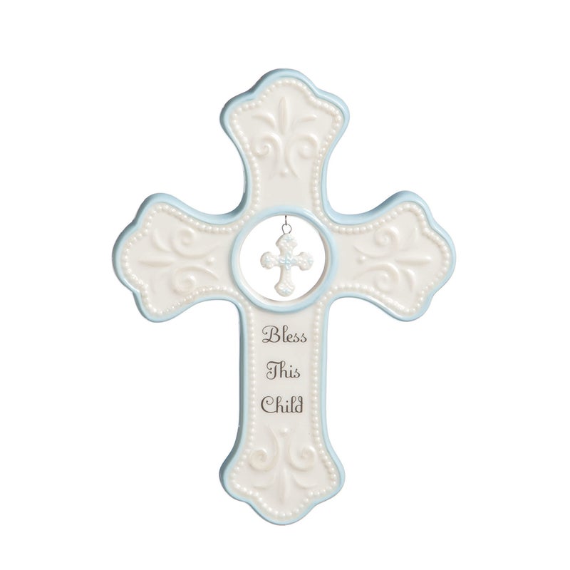 NAT and Jules Bless This Child Hanging Cross, Blue
