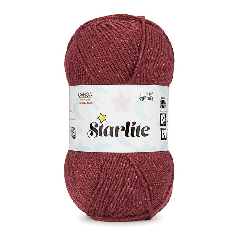 Ganga Acrowools Wool Starlite, 99% Anti Pill Yarn 1% Metal, Hand Knitting Yarn Oekotex Class1 Certified (Stl005-Burgundy), 100 Gram - Image 4