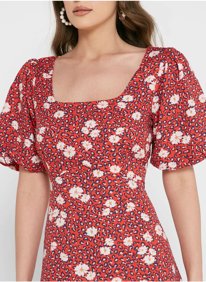 Louche Balloon Sleeve Floral Print Dress
