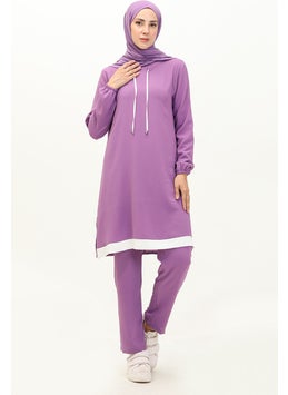 Sefa Merve Aerobin Fabric Garnished Tunic Trousers Double Suit 1003-06 Lilac  - Image 1