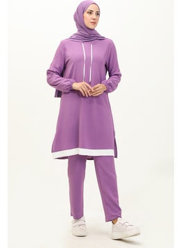 Sefa Merve Aerobin Fabric Garnished Tunic Trousers Double Suit 1003-06 Lilac  - Image 2