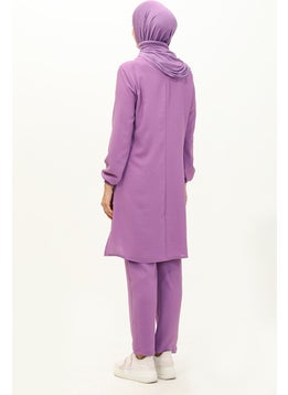 Sefa Merve Aerobin Fabric Garnished Tunic Trousers Double Suit 1003-06 Lilac  - Image 5
