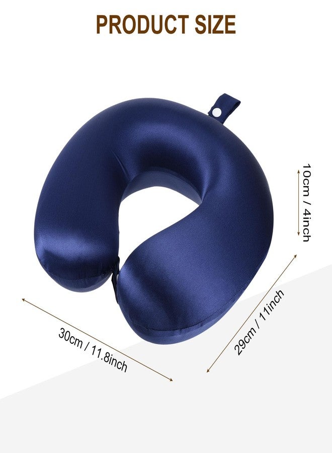 PATIKIL Silk Travel Pillow for Airplane, 22 Momme Real Silk Cover 100% Memory Foam Filled Travel Neck Pillow Sleeping Anti Wrinkle Pillow Head Neck Support for Plane Train, Navy Blue - Image 2