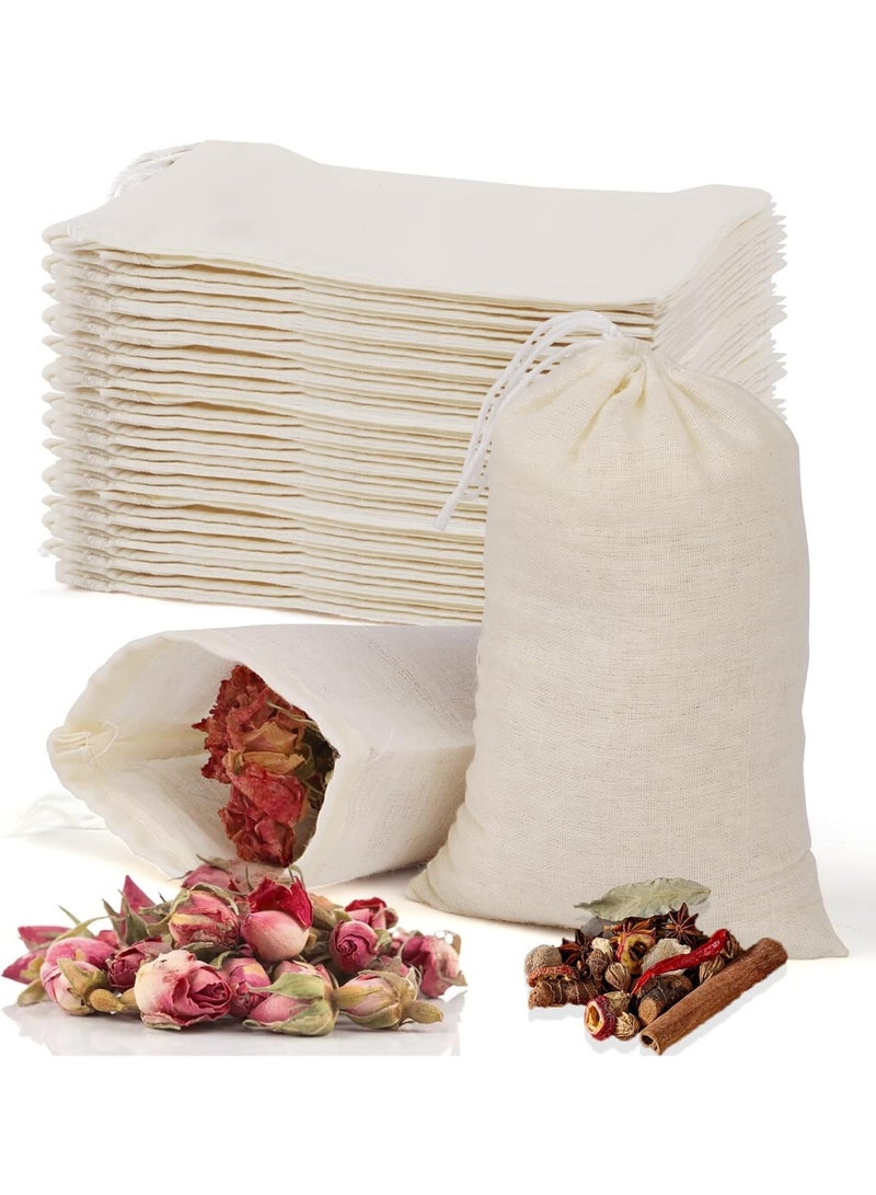 BOAO 24 Pcs Muslin Bags with Drawstring, Reusable Tea Bags, Spice Bags for Cooking Soup/Loose Leaf Tea, Natural Cotton Small Cheese Cloth Bag for Straining, Sachet Bags Empty,(4 x 6 Inch) - Image 1