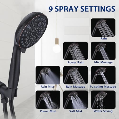 YASINU High Pressure 10 Setting Handheld Shower Head 5 Detachable Showerhead Spray Builtin Power Wash to Clean Tub Tile Pets 79 Extra Long Stainless Steel Hose Adjustable Bracket Oil Rubbed Bronze - Image 3
