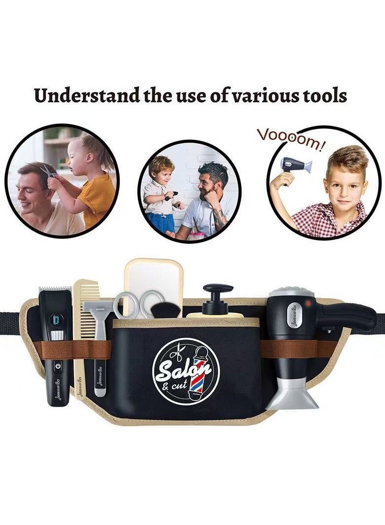Hairdresser & Barber Belt Pretend Play Toy Set – with Light & Sound Hair Dryer, Clippers, Comb, Mirror – Pretend Hair Salon Tool Belt Kit - for Boys 3 Years+ - Image 2