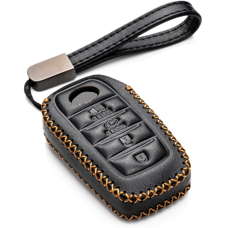 Vitodeco Vitodeco Genuine Leather Smart Key Fob Case Cover Protector with Leather Key Chain for 2019 Toyota Land Cruiser, 4Runner, RAV4, Camry, Highlander (4-Button, Red) - Image 1