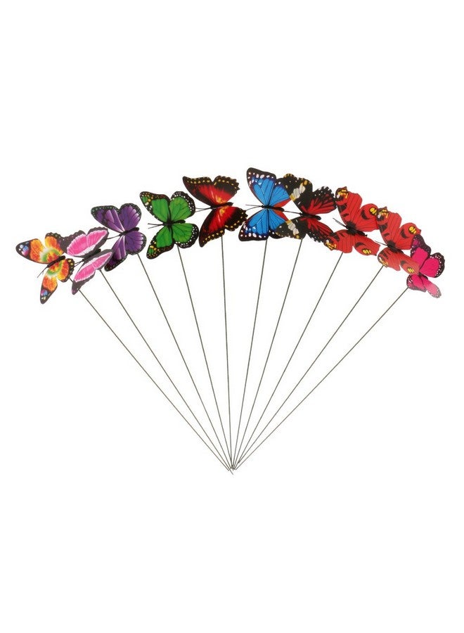 هاسذيب 10 قطع من أوتاد الفراشات من HASTHIP®، نموذج فراشة طائرة ملونة مقاس 10 بوصات على عصا، عناصر تزيين الحديقة للفناء الداخلي/الخارجي، وعاء نباتات الفناء، فراش الزهور، ديكور المنزل - Image 1