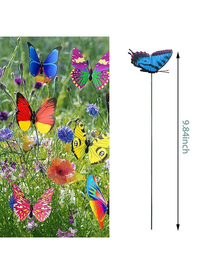 هاسذيب 10 قطع من أوتاد الفراشات من HASTHIP®، نموذج فراشة طائرة ملونة مقاس 10 بوصات على عصا، عناصر تزيين الحديقة للفناء الداخلي/الخارجي، وعاء نباتات الفناء، فراش الزهور، ديكور المنزل - Image 2