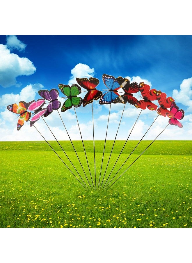هاسذيب 10 قطع من أوتاد الفراشات من HASTHIP®، نموذج فراشة طائرة ملونة مقاس 10 بوصات على عصا، عناصر تزيين الحديقة للفناء الداخلي/الخارجي، وعاء نباتات الفناء، فراش الزهور، ديكور المنزل - Image 3