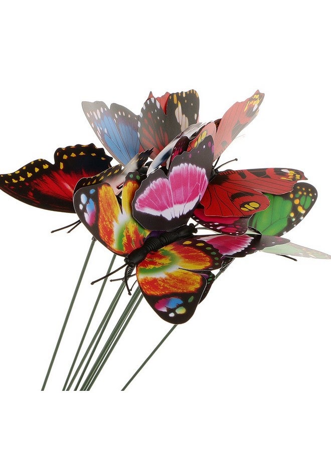 هاسذيب 10 قطع من أوتاد الفراشات من HASTHIP®، نموذج فراشة طائرة ملونة مقاس 10 بوصات على عصا، عناصر تزيين الحديقة للفناء الداخلي/الخارجي، وعاء نباتات الفناء، فراش الزهور، ديكور المنزل - Image 4