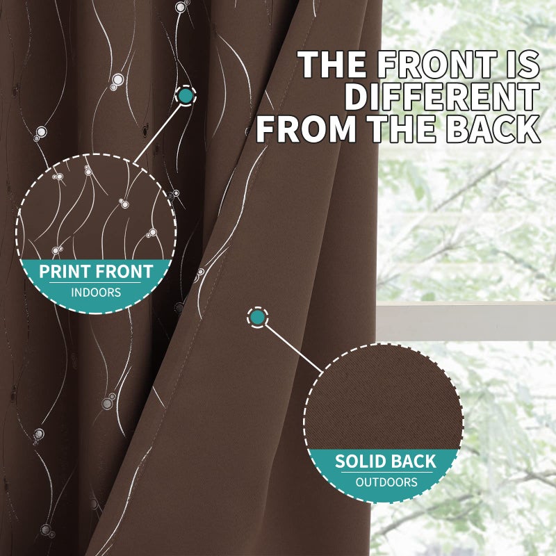 BGment Blackout Curtains 84 Inch Length 2 Panels Set Grommet Thermal Insulated Room Darkening Window Curtains with Wave Line and Dots Printed for Bedroom, 52 x 84 Inch, Brown - Image 5