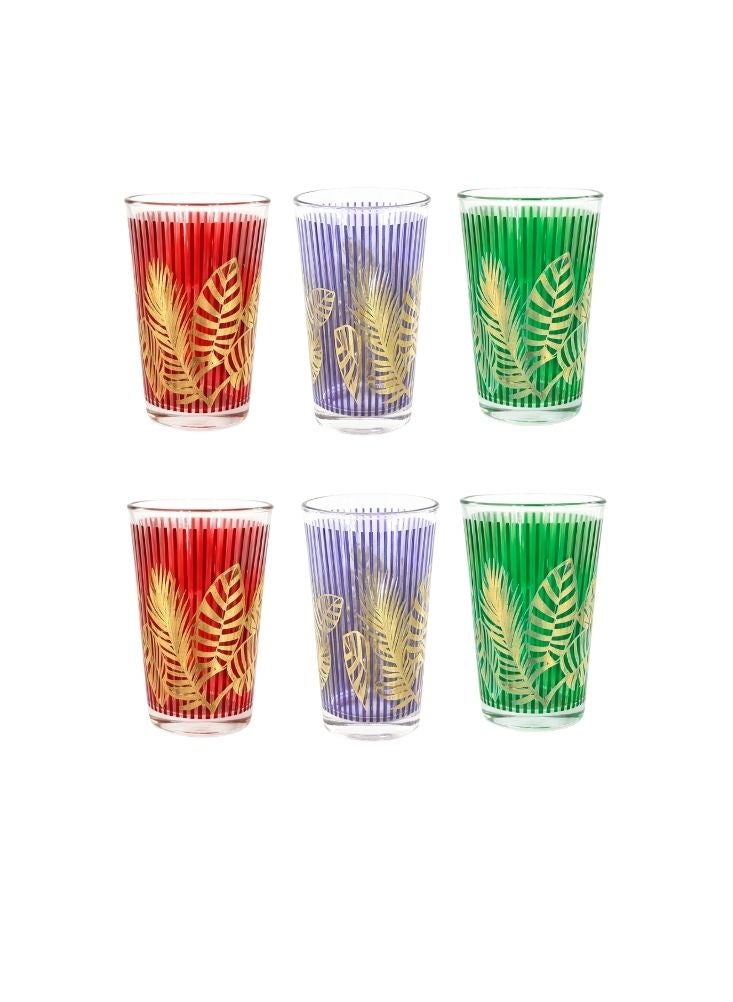 جلاس أكواب زجاجية مزخرفة مطبوعة - طقم أكواب شرب بتصميم أوراق ذهبية (٦ قطع)