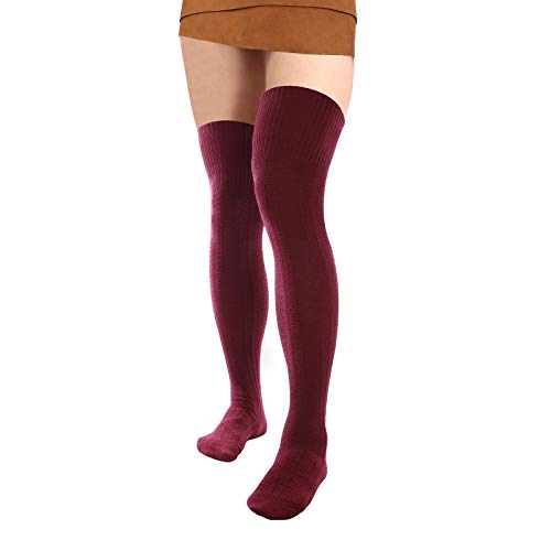 Moon Wood Women Thigh High Socks Extra Long Cotton Knit Warm Thick Tall Long Boot Stockings Leg Warmers (1 Burgundy, One Size) - Image 4