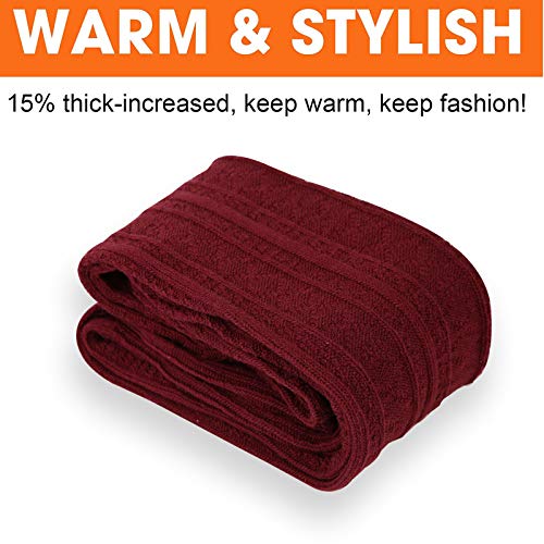 Moon Wood Women Thigh High Socks Extra Long Cotton Knit Warm Thick Tall Long Boot Stockings Leg Warmers (1 Burgundy, One Size) - Image 5