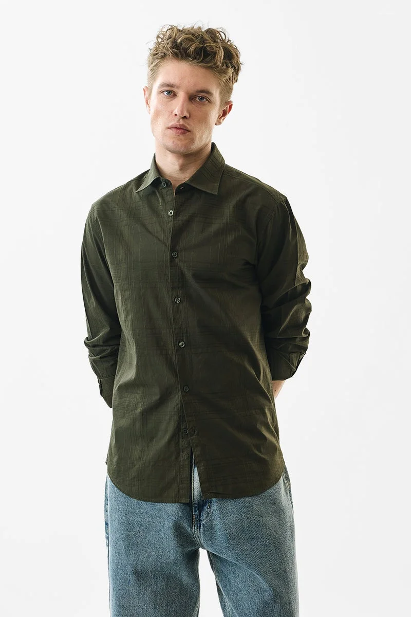 SNITCH Slim Fit Cotton Textured Dark Green Shirt