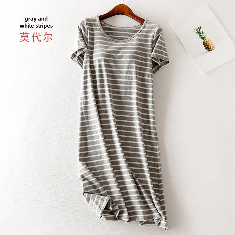 Striped Nightdress with Built-in Bra Pads Gray strip (modal)