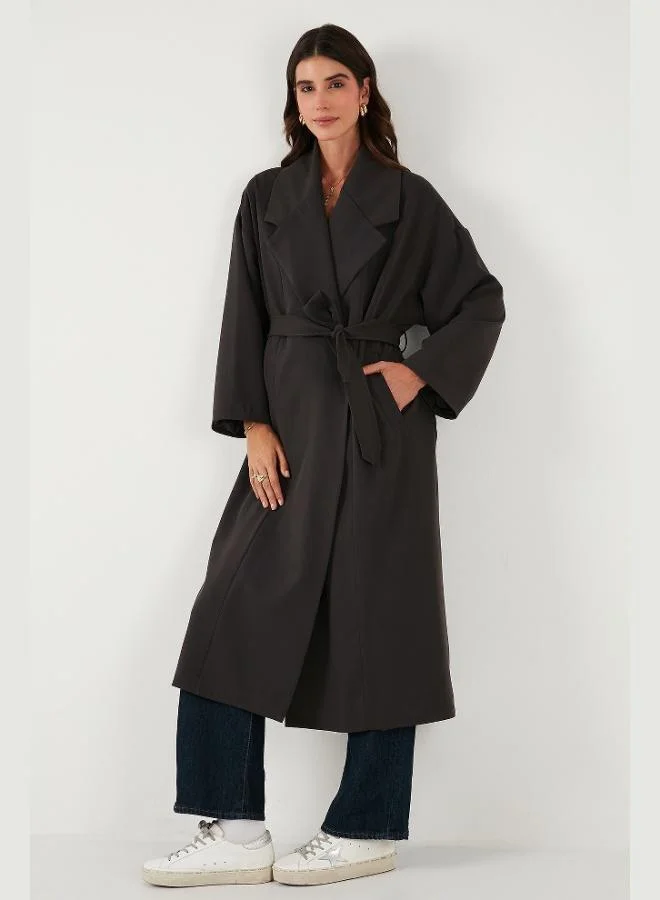 ليلا معطف ترنش نسائي مبطن بحزام مزدوج الصدر بقصة واسعة من ليلا