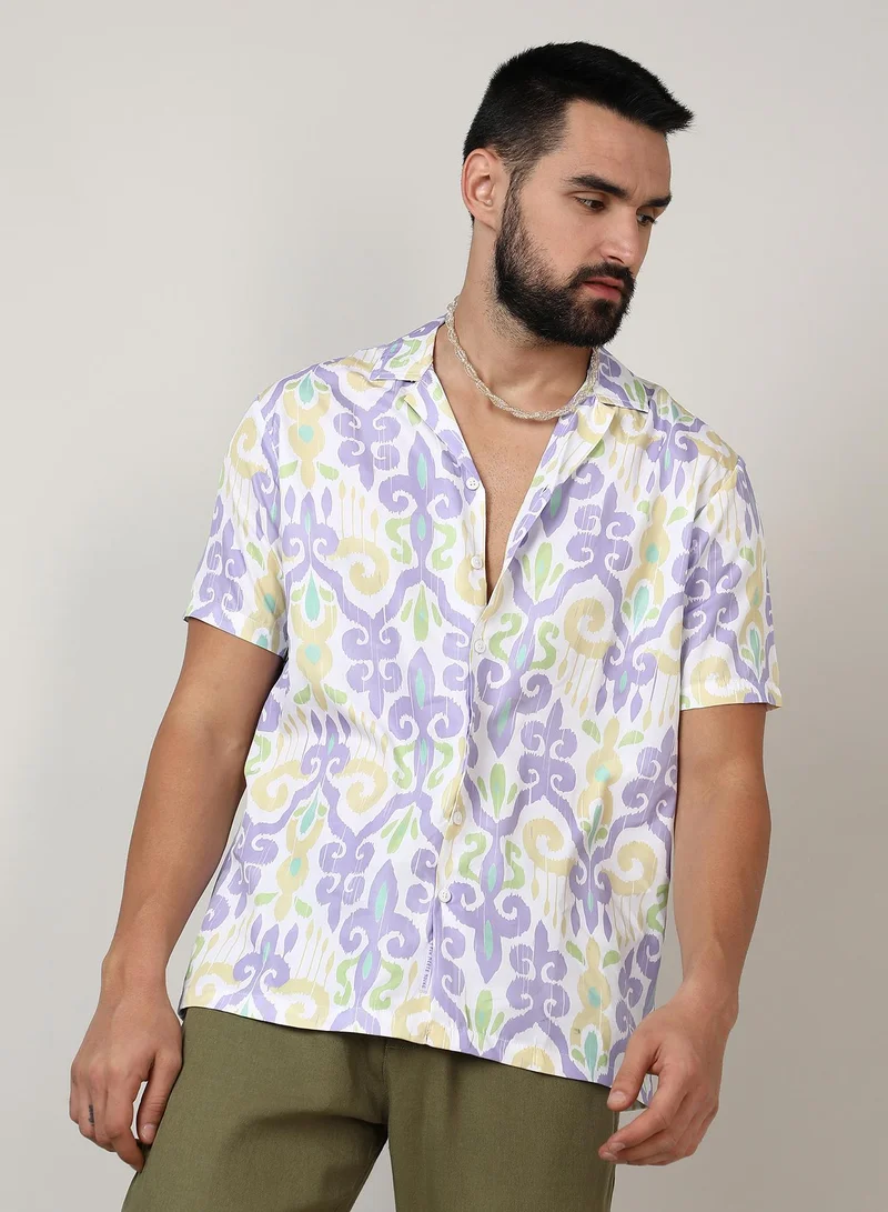Men's Lilac & Pale Yellow Ethnic Shirt