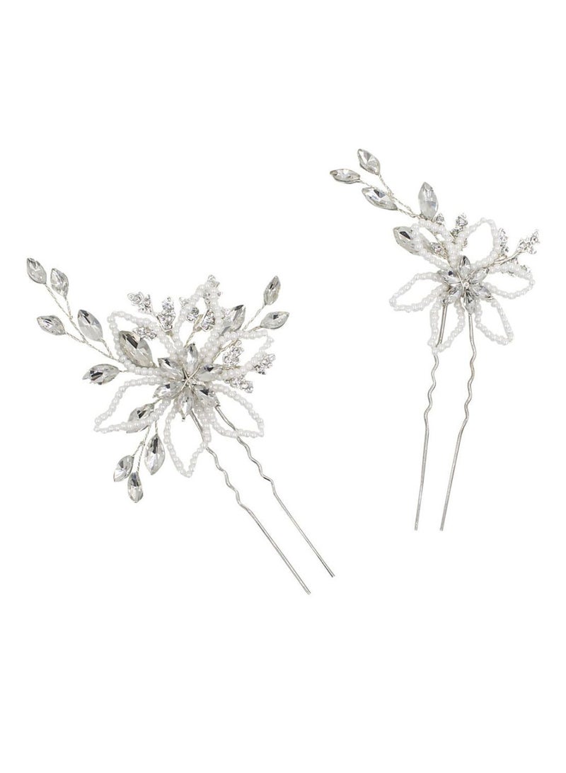NIBEMINENT 2-Piece Wedding Dress Hairpin Set Silver/White One size - Image 1