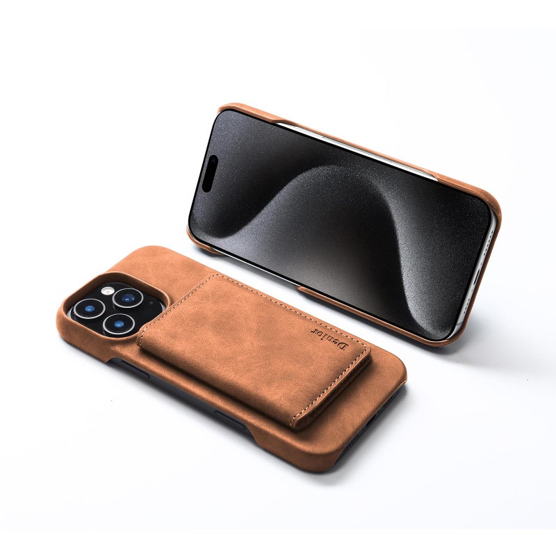 دينيور جراب هاتف D27 بتصميم كلاسيكي مزود بإطار صورة بتقنية Rfid Magsafe وفتحة للبطاقات لهاتف Iphone 16 Plus (بني) - Image 3