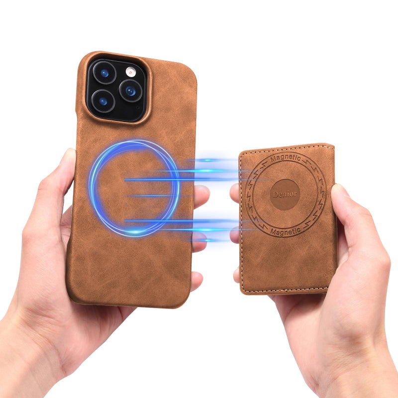 دينيور جراب هاتف D27 بتصميم كلاسيكي مزود بإطار صورة بتقنية Rfid Magsafe وفتحة للبطاقات لهاتف Iphone 16 Plus (بني) - Image 5