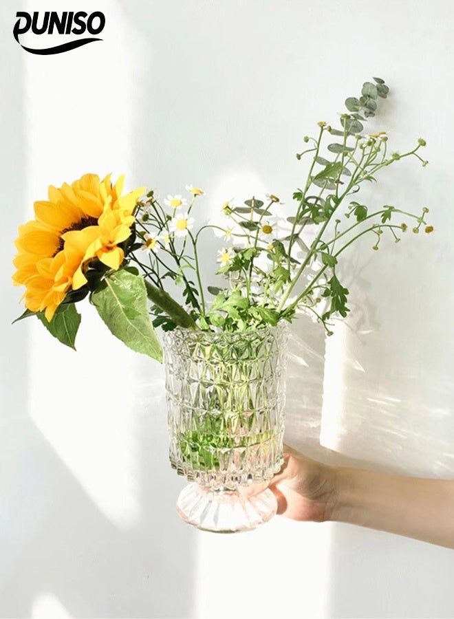DUNISO Clear Glass Vase，Embossed Glass Vase，Crystal Glass Ribbed Footed Flower Vase，Clear Pedestal Vases for Centrepieces Wedding Birthday Anniversary Events Table Décor  - Image 4
