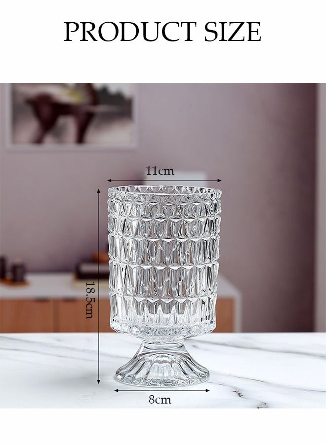 DUNISO Clear Glass Vase，Embossed Glass Vase，Crystal Glass Ribbed Footed Flower Vase，Clear Pedestal Vases for Centrepieces Wedding Birthday Anniversary Events Table Décor  - Image 2