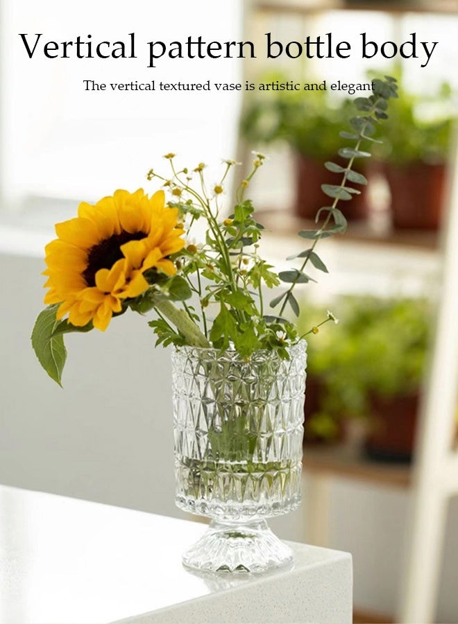 DUNISO Clear Glass Vase，Embossed Glass Vase，Crystal Glass Ribbed Footed Flower Vase，Clear Pedestal Vases for Centrepieces Wedding Birthday Anniversary Events Table Décor  - Image 5