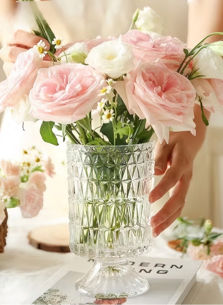DUNISO Clear Glass Vase，Embossed Glass Vase，Crystal Glass Ribbed Footed Flower Vase，Clear Pedestal Vases for Centrepieces Wedding Birthday Anniversary Events Table Décor - Image 1