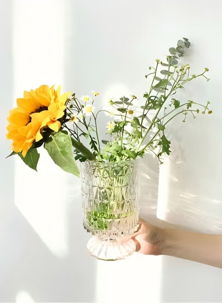 DUNISO Clear Glass Vase，Embossed Glass Vase，Crystal Glass Ribbed Footed Flower Vase，Clear Pedestal Vases for Centrepieces Wedding Birthday Anniversary Events Table Décor - Image 4