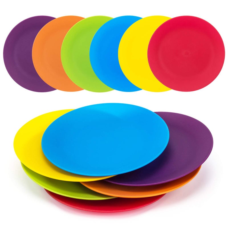 KOXINKARLU 10inch Dinner Plates Reusable Plastic Plates for Picnic Set of 12 Multicolor