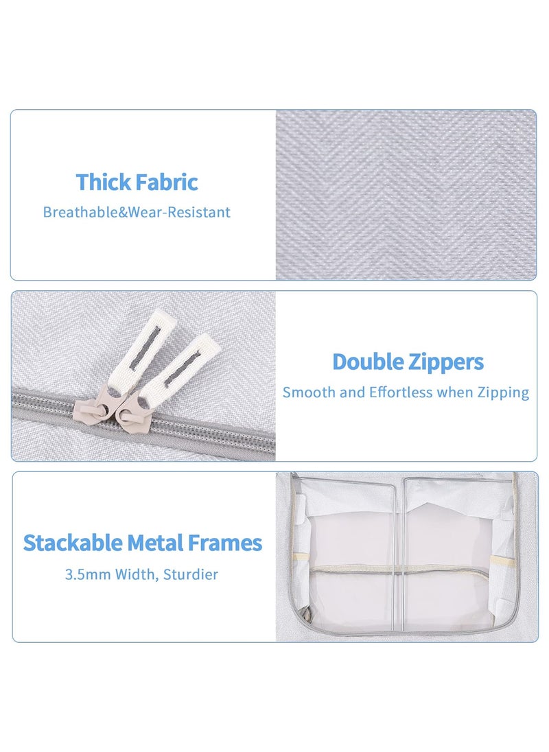 FHSQX Foldable Clothes Storage Bins 2 Pack Stackable Metal Frame Clothing Storage Box Oxford Fabric Organizer Set with Clear WindowsSturdy Carry Handles22LLight Grey  - Image 3