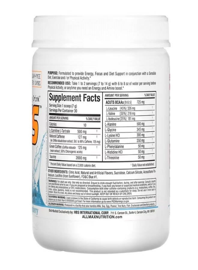 Allmax Amino Charged Energy Drink Blue Raspberry 7.4 oz 210 g - Image 2