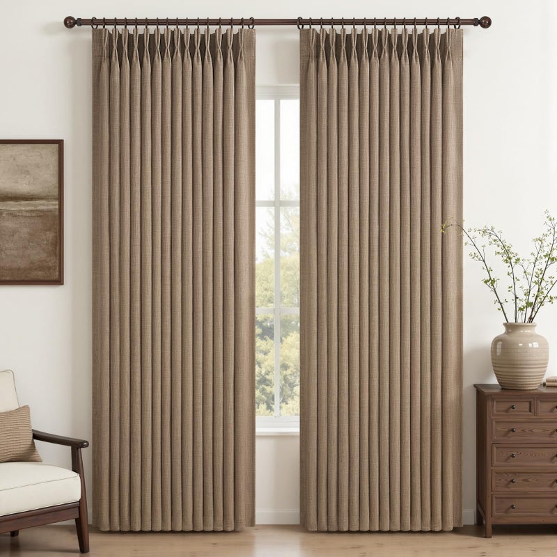 PleatedDrapes Rust Brown Pinch Pleated Blackout 90 Inch Curtains for Sliding Glass Doors 2 Panels Set, Memory Shape Linen Thermal Sound Dampening Dual Layer Heavy Drapes Textured Windows Curtain 40x90 Inches Long - Image 1