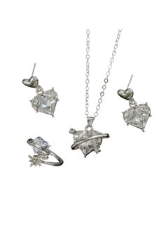 Huitich Elegant Heart Crystal Jewelry Set Silver  - Image 1