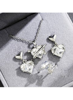 Huitich Elegant Heart Crystal Jewelry Set Silver  - Image 2