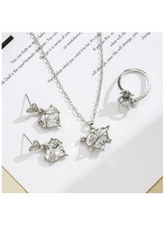 Huitich Elegant Heart Crystal Jewelry Set Silver  - Image 5