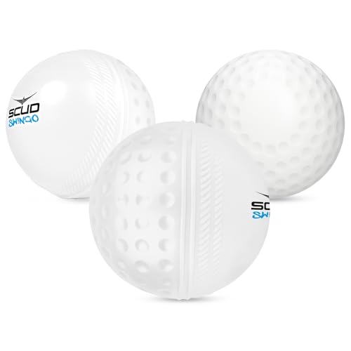 SCUD Swingo Wind Ball for Cricket, Specially Designed for Swing, Dual-Surface Half-Dimple & Half-Smooth Design, PVC | 72.39mm Diameter,105g (Pack of 3pc Balls, White) - Image 1