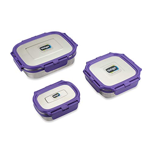 Veigo Premium Finish Classic Celebration Big, Small & Medium Stainless Steel Lunch Box Airtight Leakproof Easy to fit into Any Bags Perfect for Office,School,Outdoor-630ml+330ml+180ml vilot - Image 3