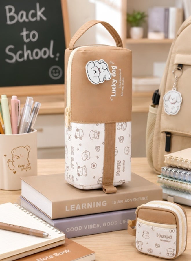 Aspire Books Aspire Lucky Dog Pencil Case 20 x 8 x 8 cm – Beige Cartoon Design, Zipper Closure, 1 Piece - Image 2
