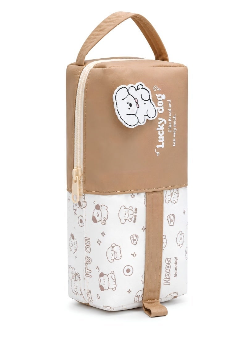 Aspire Books Aspire Lucky Dog Pencil Case 20 x 8 x 8 cm – Beige Cartoon Design, Zipper Closure, 1 Piece - Image 1