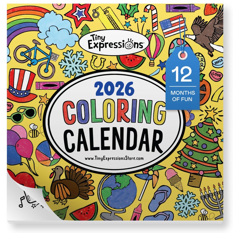Tiny Expressions - Kids Coloring Calendar 2026-12 Month Color Your Own Wall Calendar for Children, Boys & Girls with Fun Planning Boxes for Daily, Weekly, and Monthly Tasks - Image 1